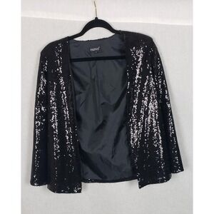 Hancy Poncho Jacket M Black Sequin Open Front Sparkle New Years Holiday Party
